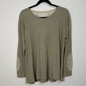 Simply Noelle Sage Long Sleeve Top with Lace Elbow Patches